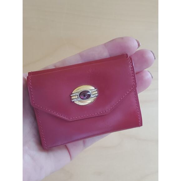 Gucci Vintage Red Leather Tri-fold Mini Wallet c/c Holder 3''x2'' Italy - Picture 2 of 7